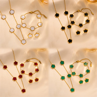 Caliente Acero inoxidable 18K chapado en oro cuatro hojas collar Stud pendientes flor cinco trébol pulsera conjuntos de joyería de moda para mujeres