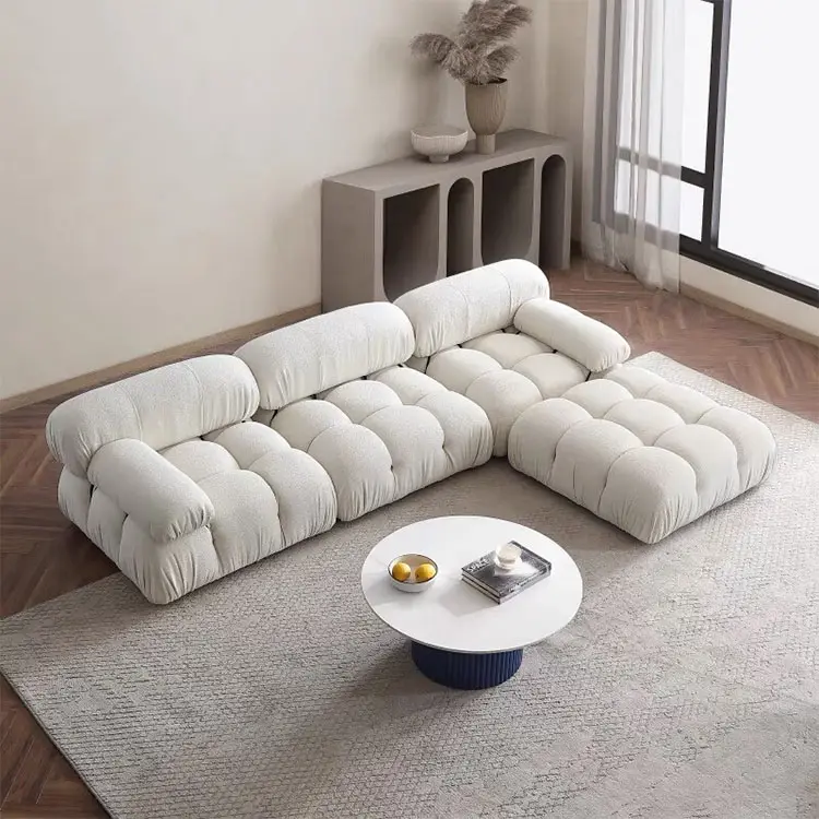Designer Overstuffed Plush Deep Seat Bouncy Puffy Couch Cream White Sofa