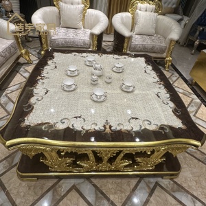 Tavolo centrale con motivo personalizzato da tavolo reale di lusso classico <span class=keywords><strong>intaglio</strong></span> a mano in legno massello oro rovere quadrato set da salotto - Product Image 2