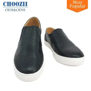 Choozii sapatos pretos de couro legítimo, design casual infantil, slip on, 2020