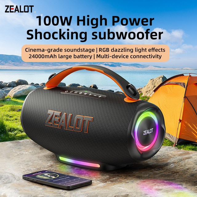 Zealot S167 100W Wireless Speaker 24000mAh Battery Power Bank RGB LED 5.4 IPX6 Waterproof TF Card Computer Portable Super Bass