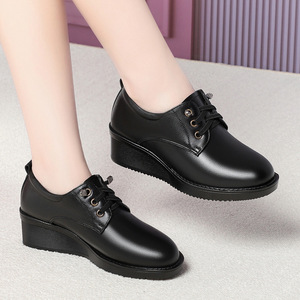 Xuanhui Nuova Collezione <span class=keywords><strong>Scarpe</strong></span> Casual da Donna in Vera Pelle Antiscivolo Comode <span class=keywords><strong>con</strong></span> Lacci e Plateau 4,5 cm - Product Image 1