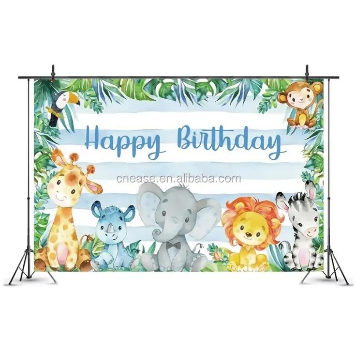 Huanai — arrière-plan photo de 1er anniversaire, toile de fond imprimée d'une jungle, sauvage, animal, fête prénatale, pour enfants