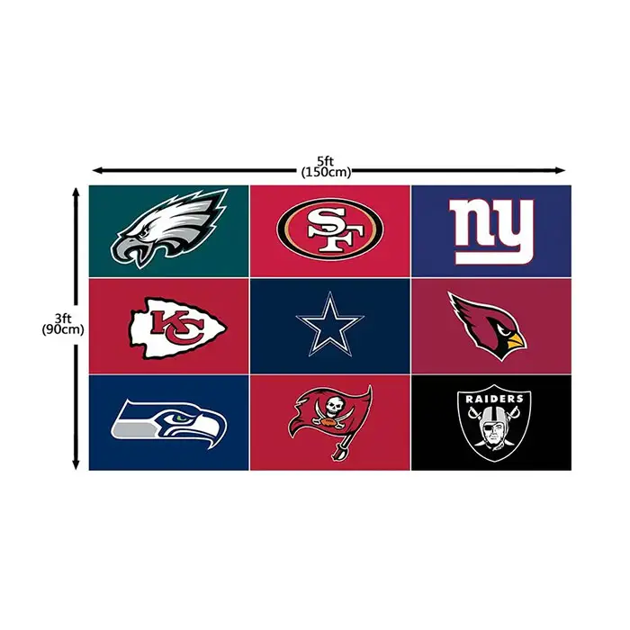 Design personalizado 3*5 pés NFL Kansas City Chiefs Philadelphia Eagles e mais futebol Rugby Double Side Impressão Rugby Flag