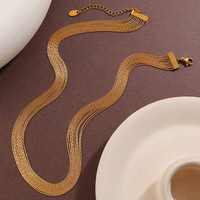 Nouvel ensemble de bijoux tendance vintage pour femme en acier inoxydable, collier à chaînes superposées et bracelets avec ras-de-cou PVD doré pour mariage