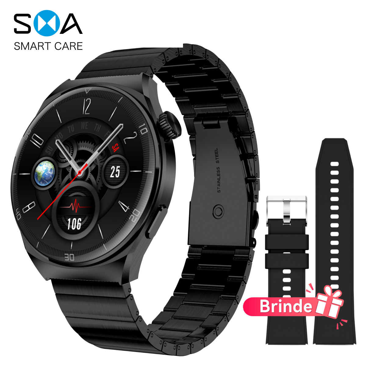 Bracelet de montre noir + silicone + acier