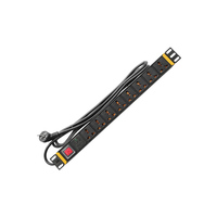 Multiprise universelle 8 voies avec protection contre les surtensions, montage en rack 1U, barre de cuivre intégrée, interrupteur, couvercle SPD, LED jaune, protections d'angle