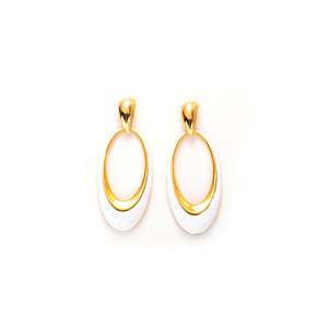 Boucles d'oreilles pendantes tendance en acier inoxydable 316L plaqué or PVD, design ovale durable et résistant - Product Image 1