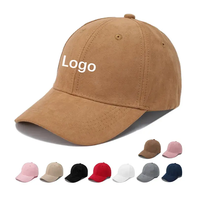 Custom Logo 6 Panel 3d Embroidery Suede Baseball Cap Classic Adjustable Plain Hat Faux Suede Leather Baseball Cap