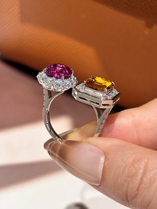 Anello di fidanzamento in oro 18 carati bicolore con gemma ovale, rubino rosa, diamante da laboratorio e pietra gialla fantasia, gioiello nuziale di alta qualità - Product Image 3