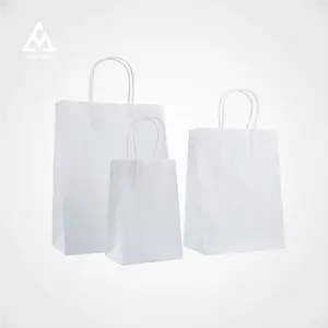 Заводская цена, индивидуальные Экологически переработанные Белые коричневые крафт-бумажные пакеты с ручкой для еды на вынос, упаковка для покупок