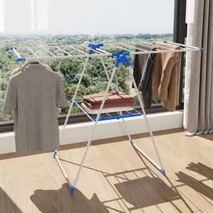 जानको बहुक्रियाशील स्टैंड ड्रायर स्प्रे लेपित लोहे के पाइप पंख वाले परिधान रैक - Product Image 1