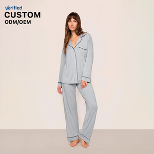 Set <span class=keywords><strong>Pigiama</strong></span> Personalizzato da <span class=keywords><strong>Donna</strong></span> in <span class=keywords><strong>Cotone</strong></span> Modal, Maniche Lunghe con <span class=keywords><strong>Bottoni</strong></span>, Colletto a Risvolto, Morbido e Traspirante, Set Loungewear in Bambù - Product Image 1