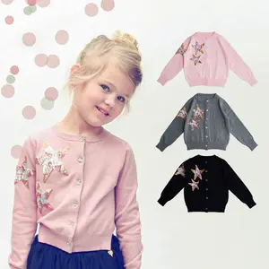 Весенне-осенне-зимний Модный хлопковый свитер для девочек, кардиган, вязаное пальто, топы, трикотажная одежда с рисунком звезд