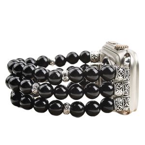 <span class=keywords><strong>Bracelet</strong></span> en perles d'obsidienne noire élastique de luxe pour hommes <span class=keywords><strong>Bracelet</strong></span> de montre pour <span class=keywords><strong>Apple</strong></span> <span class=keywords><strong>Watch</strong></span> avec <span class=keywords><strong>Bracelet</strong></span> de bijoux - Product Image 1
