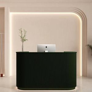 Curved Beauty Salon <strong>Reception</strong> Desk White MDF Front <strong>Counter</strong> with LED Backlit Custom Engraved Logo - Product Image 5