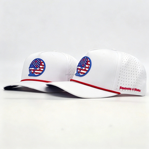 <b>Waterproof</b> Laser Cut Perforate 5 Panel Baseball Cap Hydro Breathable Golf <b>Hat</b> with Rubber Logo Rope Closure for Company Branding - Product Image 3