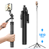 CYKE C19 Support stable à 4 pieds, perche extra longue 1810 mm, support de téléphone détachable, télécommande avec poignée rotative équilibrée