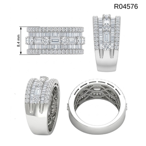 Bague en or blanc 18 carats de qualité supérieure avec diamants baguette, large, 5 rangs, pavé mosaïque, style hip-hop, bague de phalange audacieuse, cadeau haut de gamme pour femme - Product Image 6