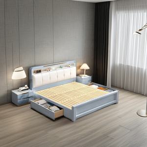 Cadre <span class=keywords><strong>de</strong></span> lit en bois massif multifonctionnel moderne avec tête <span class=keywords><strong>de</strong></span> lit, rangement, support en lattes <span class=keywords><strong>de</strong></span> bois et <span class=keywords><strong>sommier</strong></span>, meubles <span class=keywords><strong>de</strong></span> chambre à coucher - Product Image 6