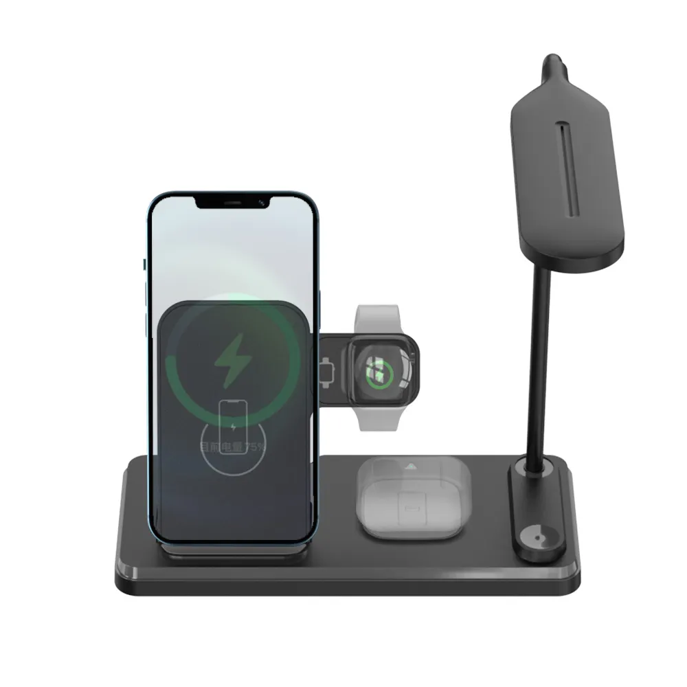 Carregamento despertador alto-falante carregador sem fio multiuso carregador sem fio 3 em um para todo o qi habilitado telefone