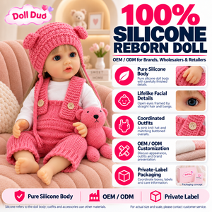 Poupée Duo personnalisée de 18 pouces, entièrement en silicone, bébé reborn, avec bonnet en tricot rose à oreilles d'ours, cadeau personnalisé de Noël ou d'anniversaire pour enfants - Product Image 1