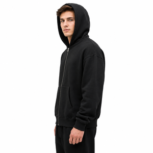 Sweat à capuche zippé pour homme, en mélange coton-polyester, molletonné, coupe oversize, manches longues, poche kangourou, pour l'hiver, fabrication OEM/ODM - Product Image 2