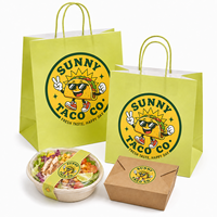 Sac en papier kraft biodégradable et recyclable avec poignées, imprimé avec un logo personnalisé, pour les emballages de restauration légère, de vente au détail et de plats à emporter