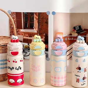 Caneca térmica do aço inoxidável 316 meninas bonitos e crianças copos de água palha 500ml 17oz - Product Image 4