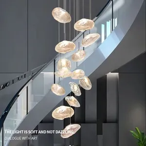Postmodern Luxury Design Indoor Decoration Living Room Hanging Lighting Electroplated Iron Glass LED Chandelier Lamps