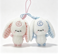 Porte-clés en peluche lapin pour filles, 10 cm, oreilles longues, broderie spirale, motif Gingham, vente en gros, directement de l'usine