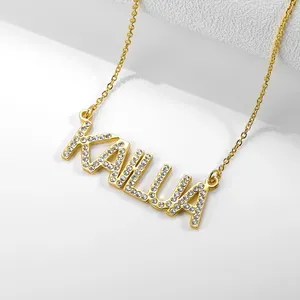 Pendentif lettre en cristal personnalisé plaqué or 18 carats Collier avec nom en diamant personnalisé pour femmes Accessoires