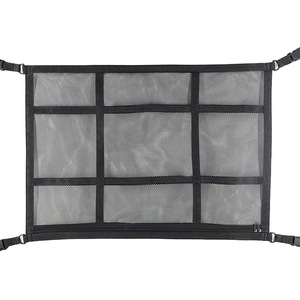 Filet de rangement pour voiture à double couche avec fermeture éclair, pour SUV et berlines, maille noire avec sangles - Product Image 1
