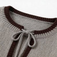 Cardigan en maille de haute qualité pour femme, à nouer devant, col rond, bordure contrastante, manches bouffantes, mélange de laine, veste ouverte, couleur avoine