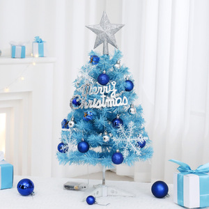 Nouvel <span class=keywords><strong>arbre</strong></span> de Noël miniature 45/60 cm <span class=keywords><strong>bleu</strong></span>, ensemble de bureau, lumières LED blanc chaud, étoile argentée en haut, matériau PVC - Transfrontalier - Product Image 2