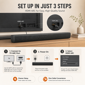 Barra de Sonido Delgada para TV de 200W, 2.1 Canales, con BT 5.3, <span class=keywords><strong>HD</strong></span> ARC, DSP de Voz Clara y Graves y Agudos Ajustables - Product Image 4