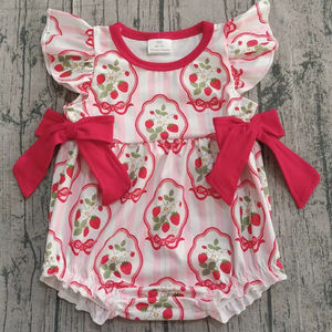 SR3890 RTS Infant <b>Baby</b> pink stripe red strawberry Kids Wholesale Romper short Sleeve <b>Jumpsuit</b> boy Bubble - Product Image 1