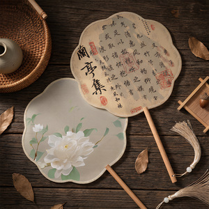 Round fan, antique fan, children's summer traditional Chinese style semi-transparent long-handled dance fan, girls' ancient - Product Image 1