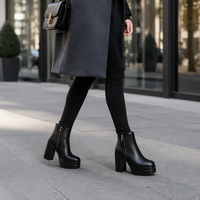 Nouvelles Bottines Classiques Femme Automne Hiver 2026 à Talon Haut Épais Double Plateforme en Cuir Véritable Chauffantes avec Fermeture Éclair Latérale Noires