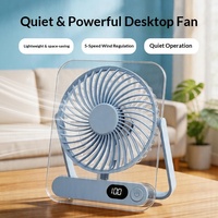 Ventilateur de bureau en plastique rechargeable en gros, batterie 1200 mAh, rotation à 360°, contrôle de vitesse progressif, alimentation USB, hauteur réglable