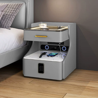 Table de chevet intelligente multifonction avec serrure à code, haut-parleur Bluetooth, prises et chargeur sans fil BTBT018 pour la maison ou l'hôtel