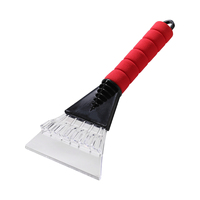 Grattoir à glace pour pare-brise, dégivreur, lame en plastique transparent, poignée en mousse rouge, bord élargi, élimination rapide de la neige, outil d'hiver robuste