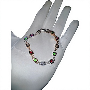 Stylish Designer 925 Sterling Silver Custom Stamped Multicolor GemStone 7inch CZ Moissanite Diamond Fine Chain & Link Bracelets - Product Image 1