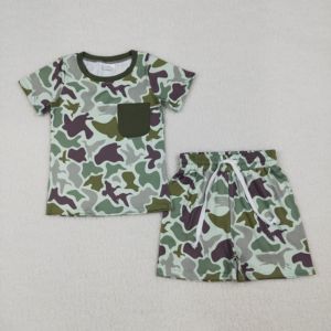 BSSO1793 rts Boutique Ensemble de vêtements pour bébé garçon imprimé camouflage vert, tenues d'été, ensemble à manches courtes, vente en gros - Product Image 2