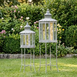 Lanternes à bougies en fer gris antique en gros avec support, faites à la main pour la décoration de la maison à Pâques et Noël - Product Image 5