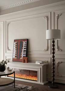 وحدة ترفيه من الخشب الصلب على الطراز الفرنسي قابلة للتخصيص، خزانة تلفزيون لغرفة معيشة الفندق بسعة كبيرة مع جدار مدفأة مدمج - Product Image 5