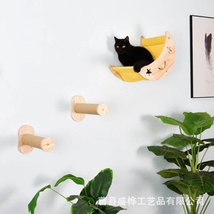 Rascador de pared para gatos con diseño de estrellas de madera, hamaca y cama para gatos de interior. - Product Image 5