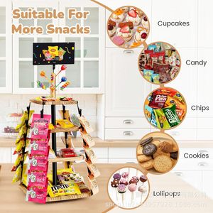 Estante giratorio de madera para refrigerios de 4 niveles con pizarra para exhibir dulces, chips, galletas y cupcakes. - Product Image 1