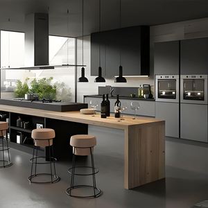 Ensemble de meubles américains complets de conception compacte d'îlot en bois prêt à l'emploi bon marché pour la maison Armoires de cuisine avec appareils électroménagers - Product Image 1