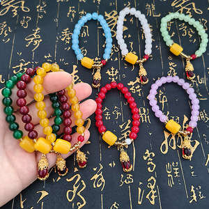Pulsera de Jade PFT con Cuentas de Ágata y Calcedonia Pixiu - Estilo Étnico Unisex para Atraer la Riqueza y la <span class=keywords><strong>Buena</strong></span> Fortuna - Joyería de Regalo - Transmisión en Vivo - Product Image 1